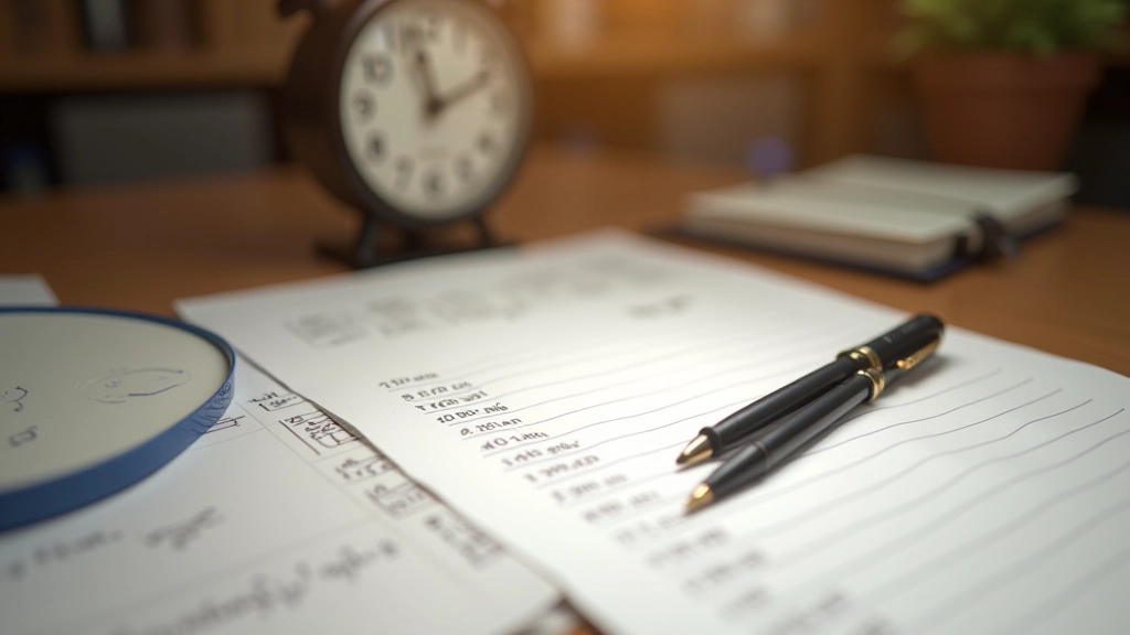 Ceas de birou și pix pe o foaie de hârtie cu ore și sarcini notate, planificare timpului