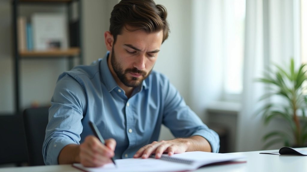 Om la birou în timp de lucru concentrat, cu notițe și calendar pe masă, organizare timpului