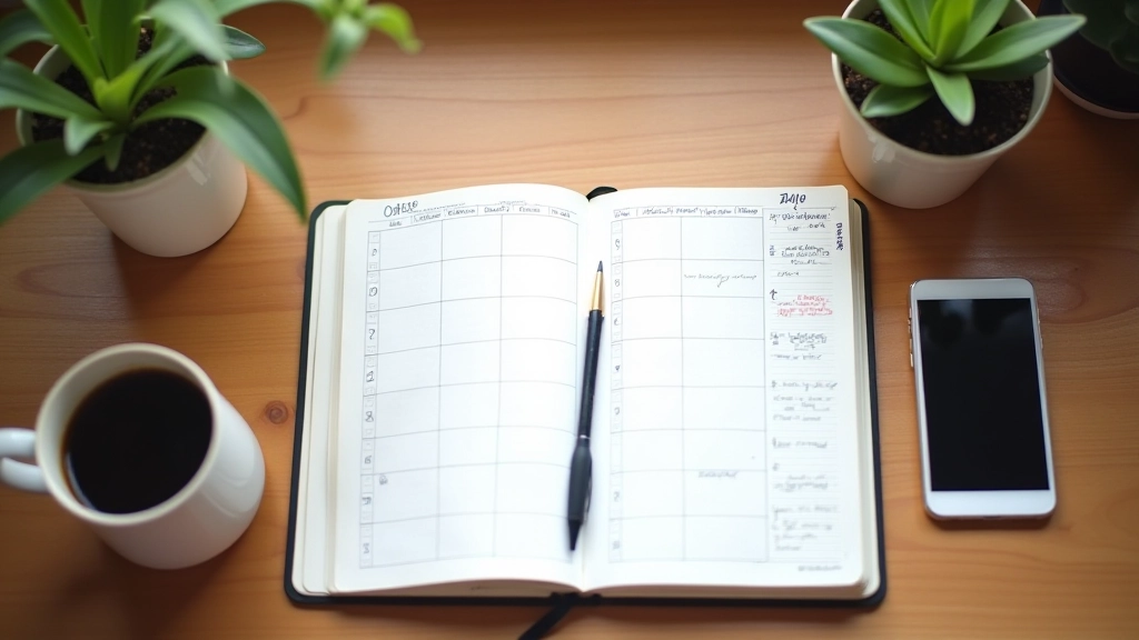 Notebook deschis cu notițe scrise de mână despre time blocking